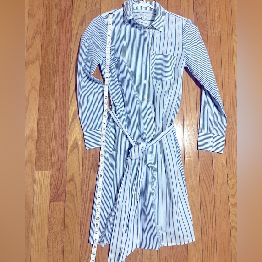 J. Crew Classic Fit cotton poplin shirtdress in mixed blue/white stripe size 0 - Picture 8 of 9